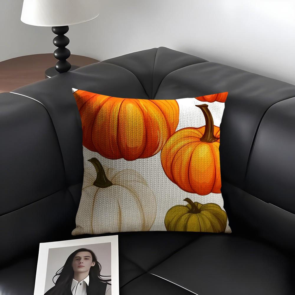 Pumpkin Cushion Cover Natural Linen Organic Fabric Double-Sided Printing Sofa Home Decor Gift Pillow Case