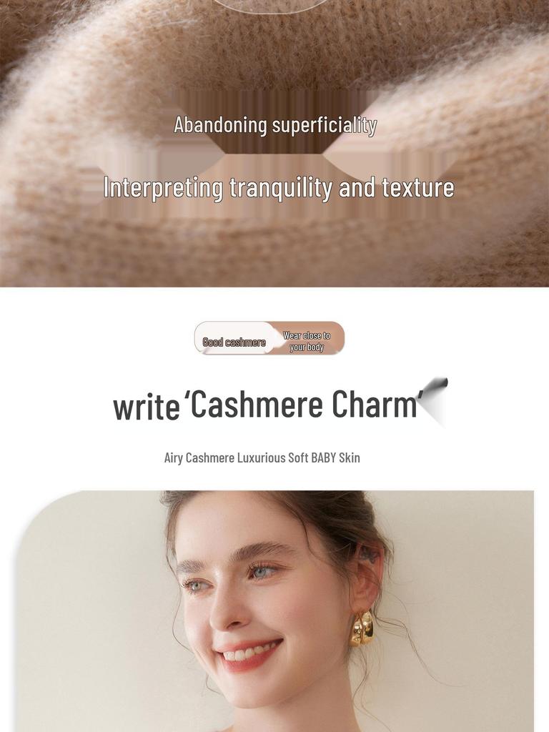 Women's Solid Color Cashmere Knit Pullover Sweater - Round Neck, Loose Fit, Slimming Base Layer for Autumn/Winter