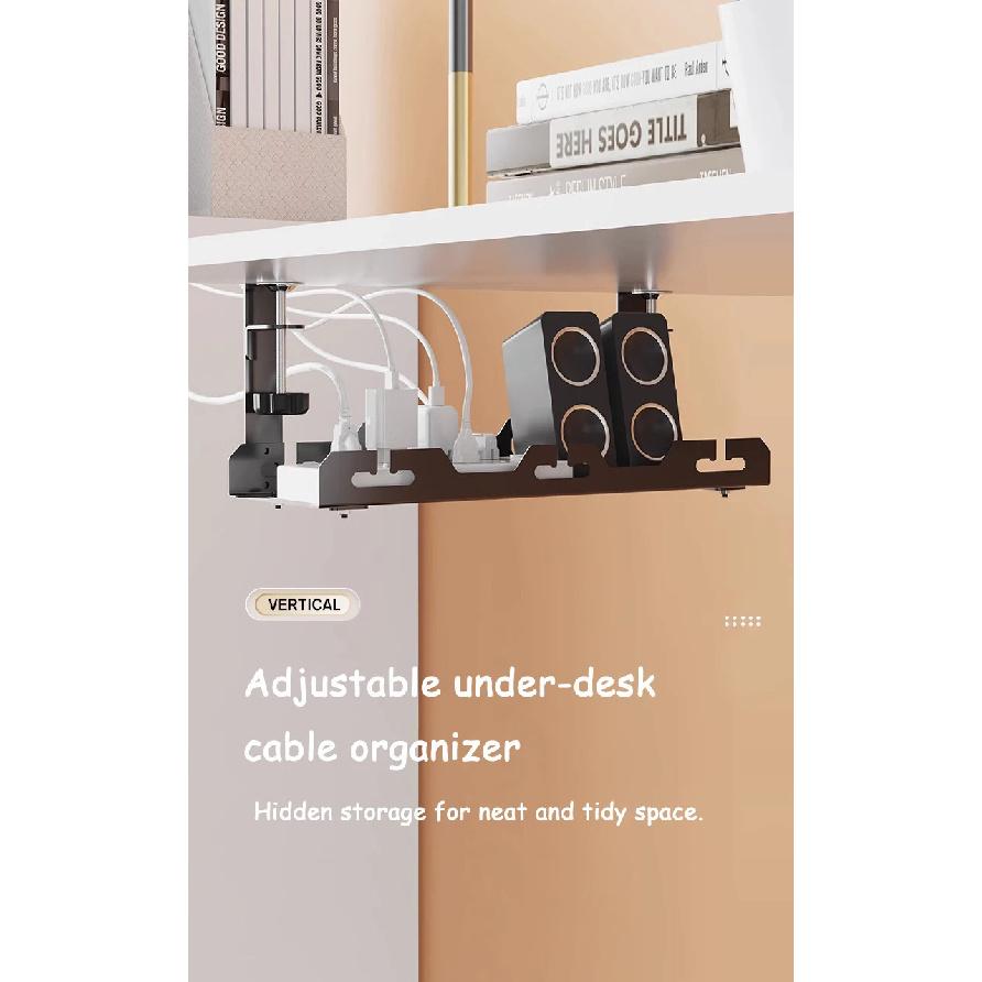 Telescopic Under Table Storage Rack Metal Cable Management Tray Home Office Desk Wire Organizer No Punching Storage Accessories
