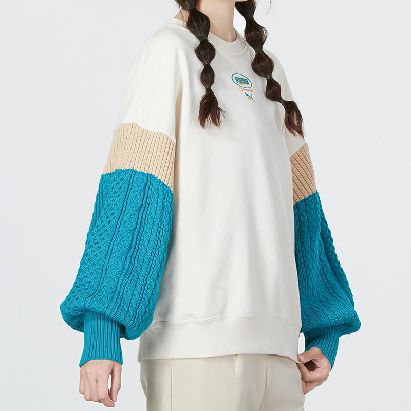 Puma Spliced Sports Casual Crew Neck Sweatshirt Women Tops White 537968-65