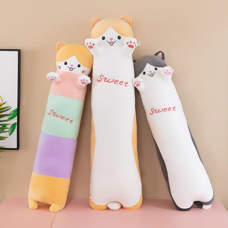 Long Cat Plush Pillow Snuggly Hugging Toy For Girls Perfect Bedtime Companion**