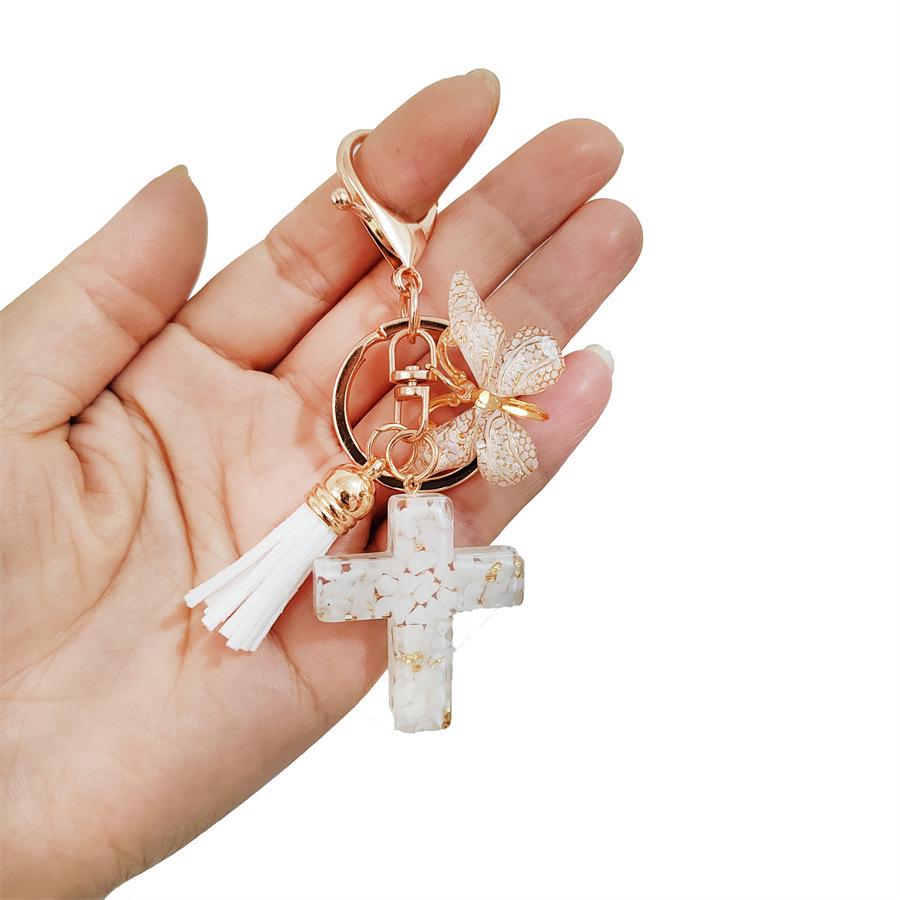 Trendy Butterfly Tassel Cross Keychain Pendant for European & American Fashion