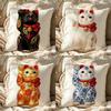 1P-Maneki Nekos Cushion Cover Cushion Cover Pillowcase, Anti-Mite Invisible Zipper, Linen Sofa Cushion