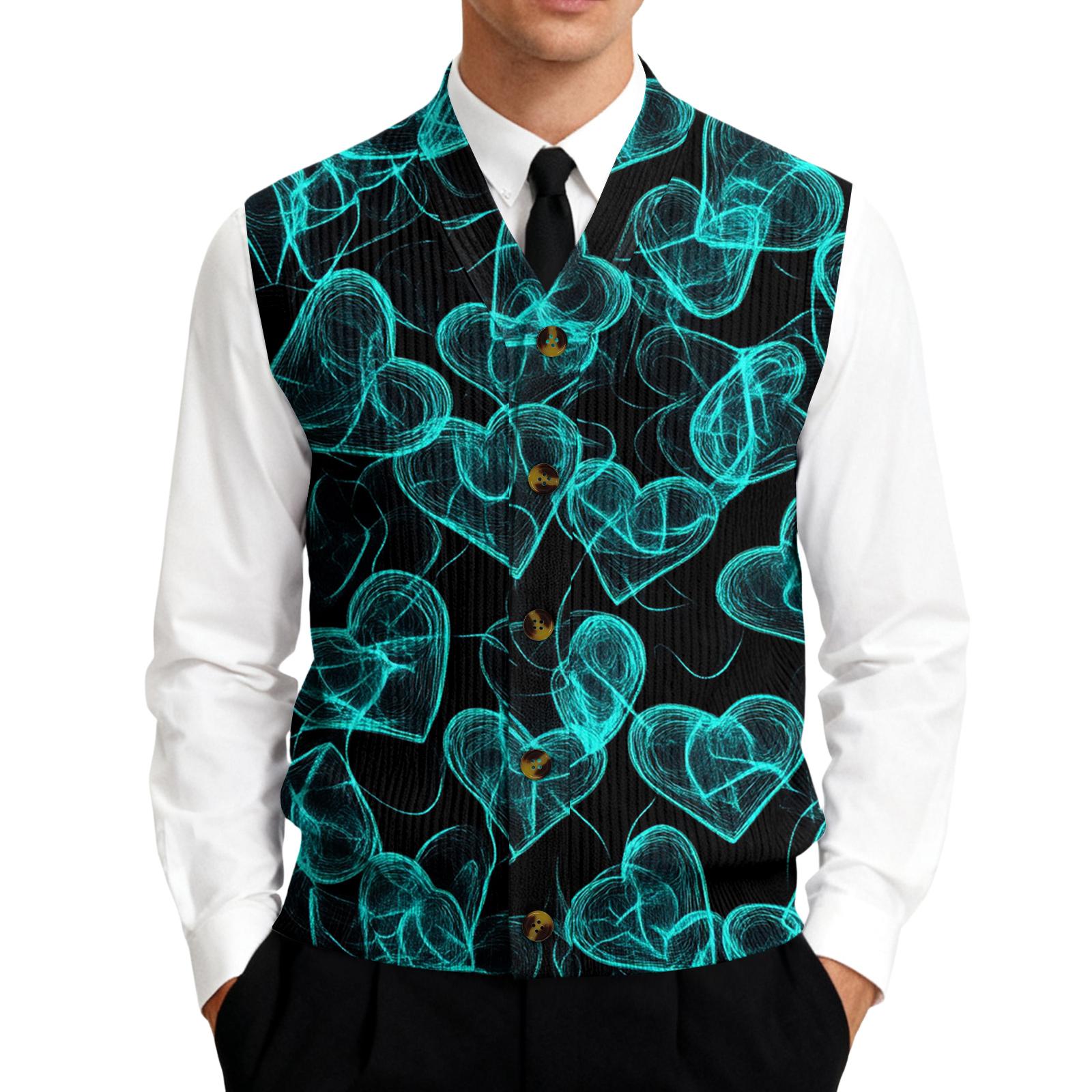 

Men’s Argyle Patterned Sweater Vest with Heart Print Classic V Neck Sleeveless Pullover for Business or Casual Wear XXXXXL циан