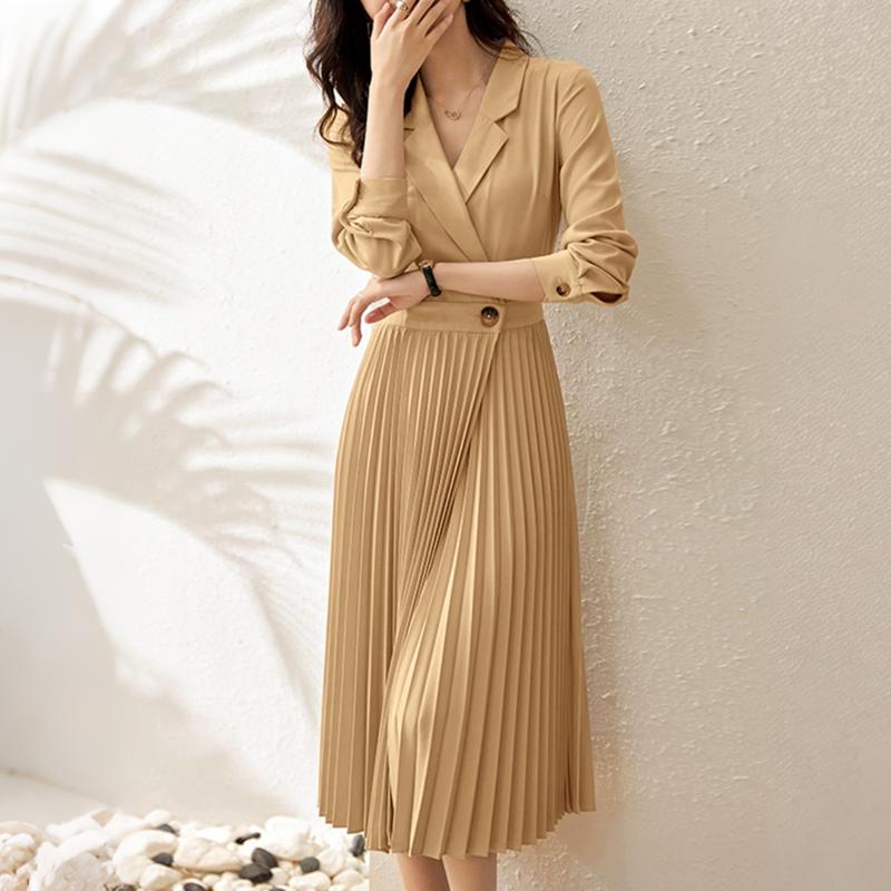 

ZANZEA Женское повседневное платье с лацканами с разрезом, свободное, с длинным рукавом и плиссировкой 4XL хаки