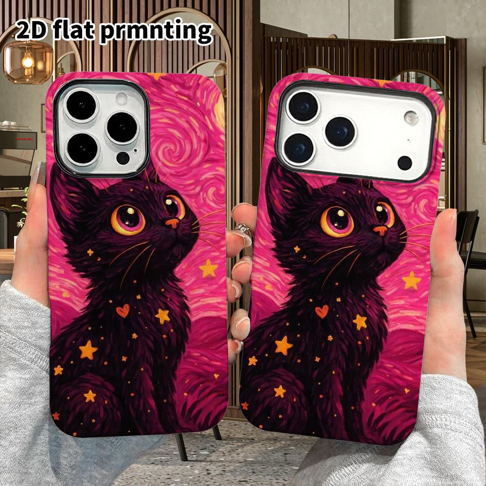 Phone Case: 2D Flat Design Suitable for iPhone 18 17 16 15 14 13 Pro Film Protective Case, Couple Style, Black Cat, Christmas and Halloween Gift