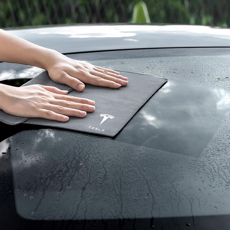 OBDFJ1 Car Wash Microfiber Towel Auto Emblem Cleaning Drying Rag Cloth Auot for Tesla Model 3 S Y X 2021 2022 2023 Car Roadster Bonina