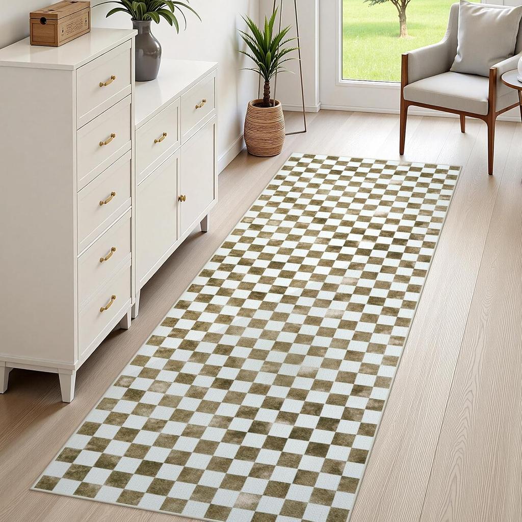 Hallway Runner Rug Gradient Check Corridor Carpet Bedside Bedroom Floor Mat Foldable Machine Washable Home Decoration