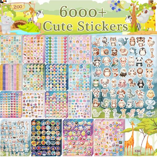 64 Sheets Stickers for Kids,6000+PCS Kids Stickers Bulk,Animals, Stars, Cakes, Desserts, Heart-Shaped Motivational,Teacher and Students