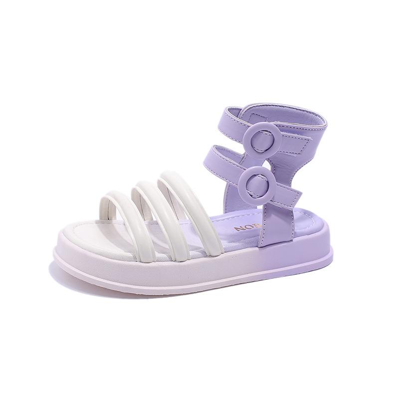

Детские римские сандалии для девочек, универсальные разноцветные детские туфли с открытым носком, повседневные туфли принцессы на мягкой подошве, пляжные сандалии с высоким берцем 26 insole16.2cm фиолетовый