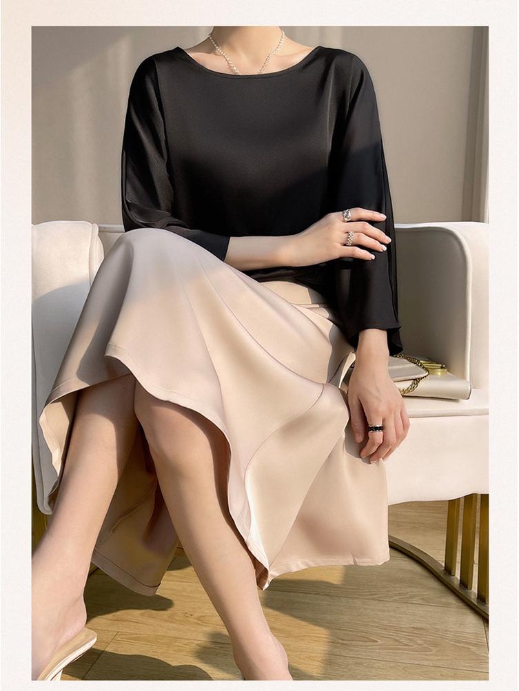 Women's Summer Mulberry Silk High Waist A-line Midi Skirt