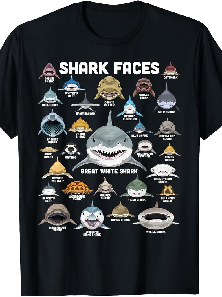 & WoShark Face T-shirt - 100% Cotton Short Sleeve Crew Neck Tee with 12 Unique Shark Designs