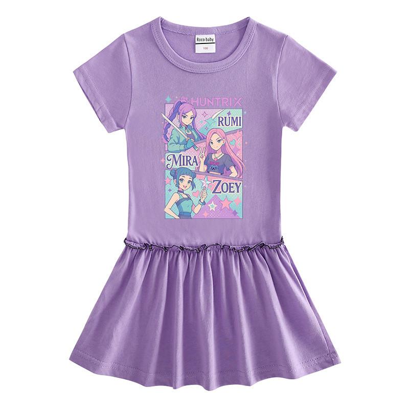 Girls Kpop Rumi Mira Zoey Hunters Print Raglan Sleeves Summer Dress