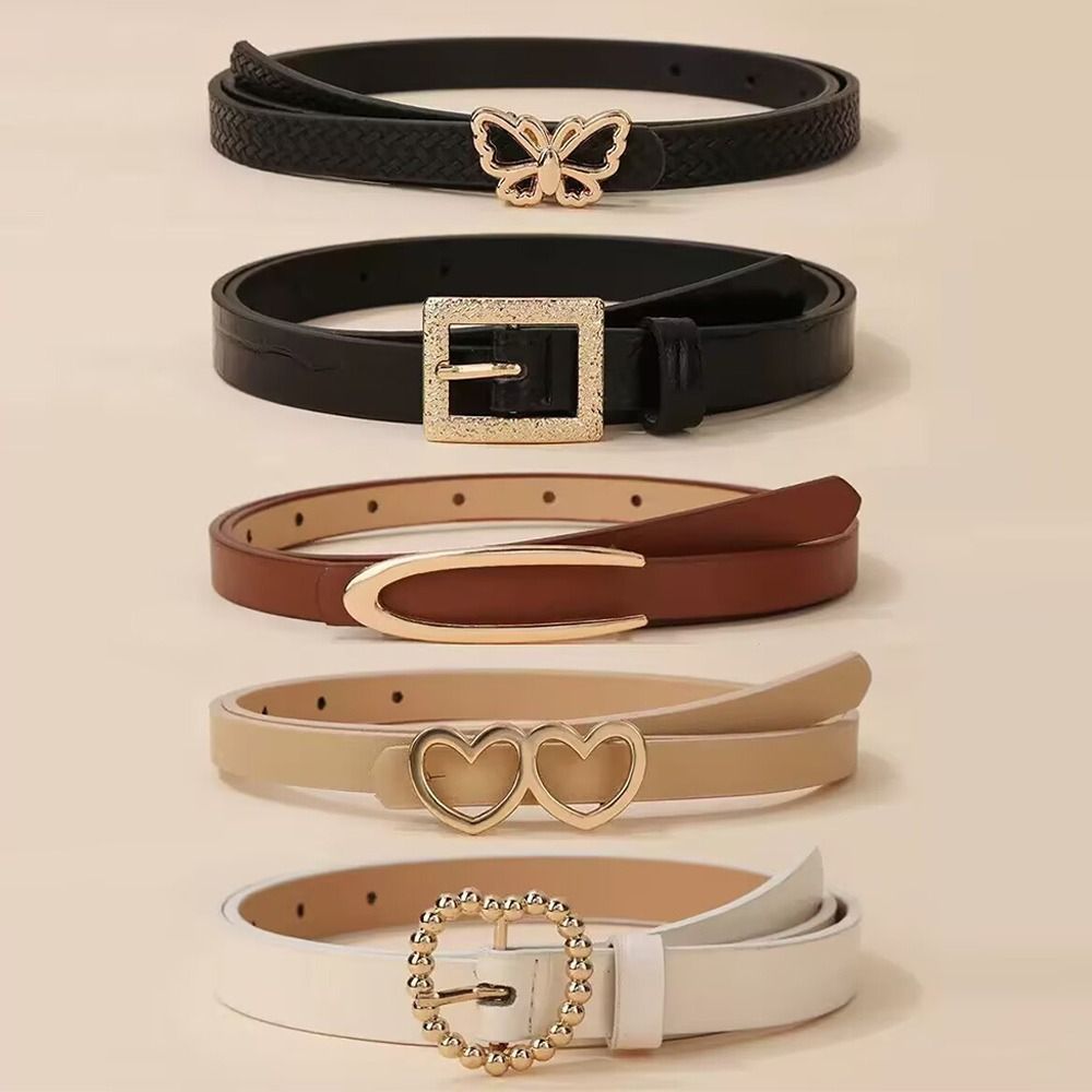 5Pcs/Set Butterfly Button Women's Belt Y2k Waistband Fashion Retro Pin Buckle Belt  Pants