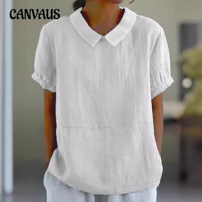 Women's New Loose Lapel Shirt Short Sleeve Cotton Top