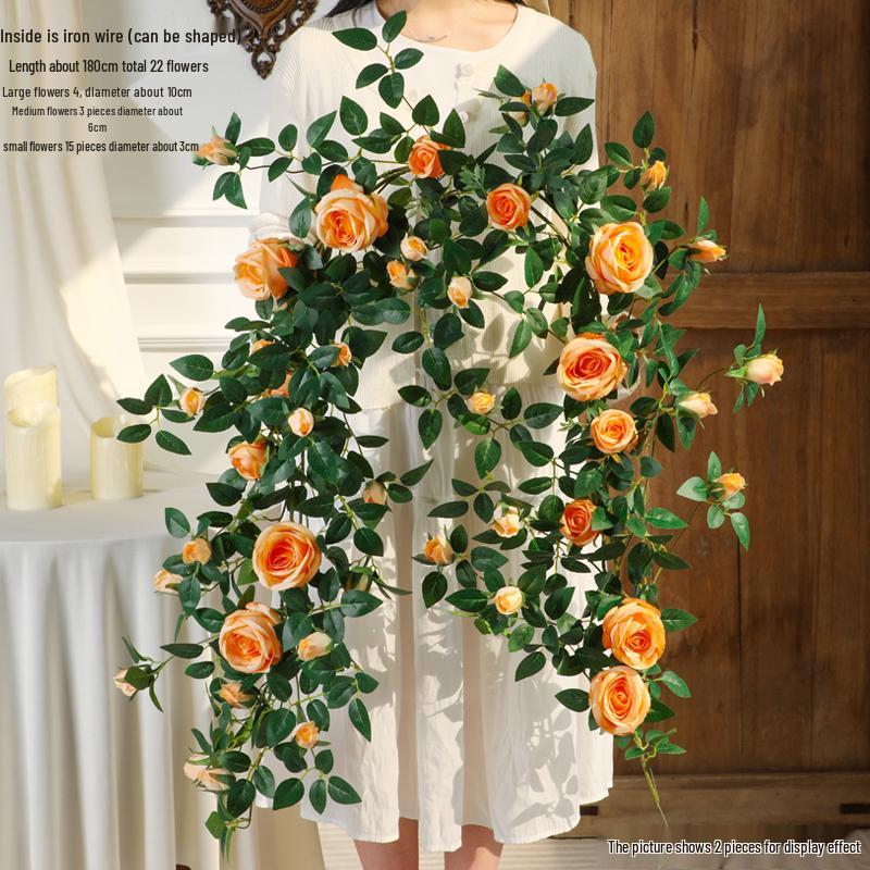 Rose Vine Air Conditioning Pipe Cover: Decorative Plastic Fake Flower Vine for Wall and Roof Hanging