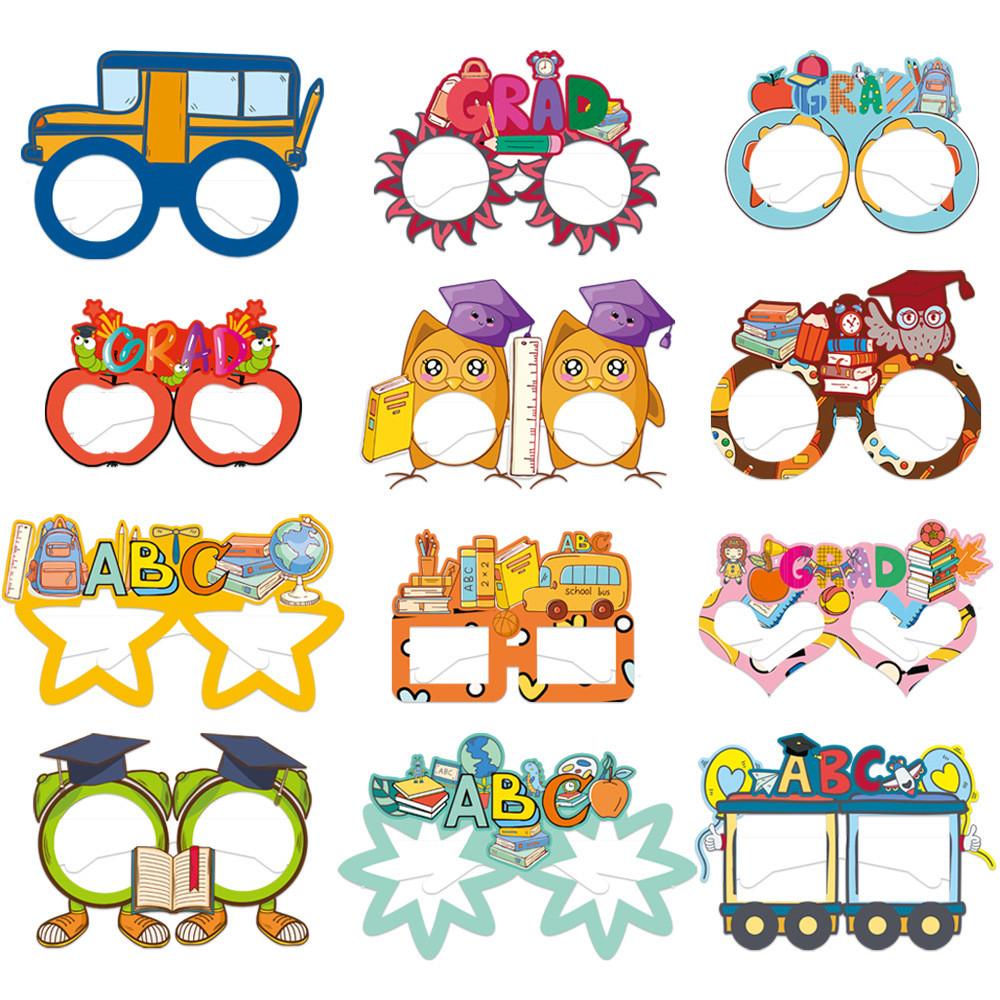 Theme Graduation Season Cartoon Pattern Paper Glasses Photography Props Decor
