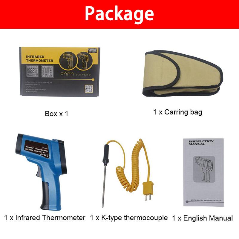 Infrared Thermometers with K-Type Probe Non-contact High Temperature Meter Imager Infrared Laser Thermometer