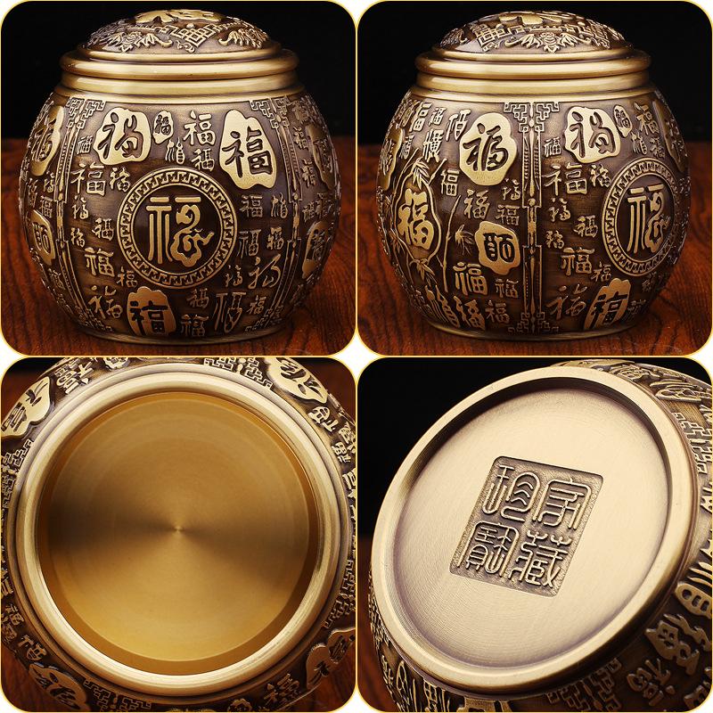 Brass New Baifu Tank Tea Can with Lid Tea Ceremony Tea Set Desktop Ornament Fuzi Storage Tank Cornucopia Living Room