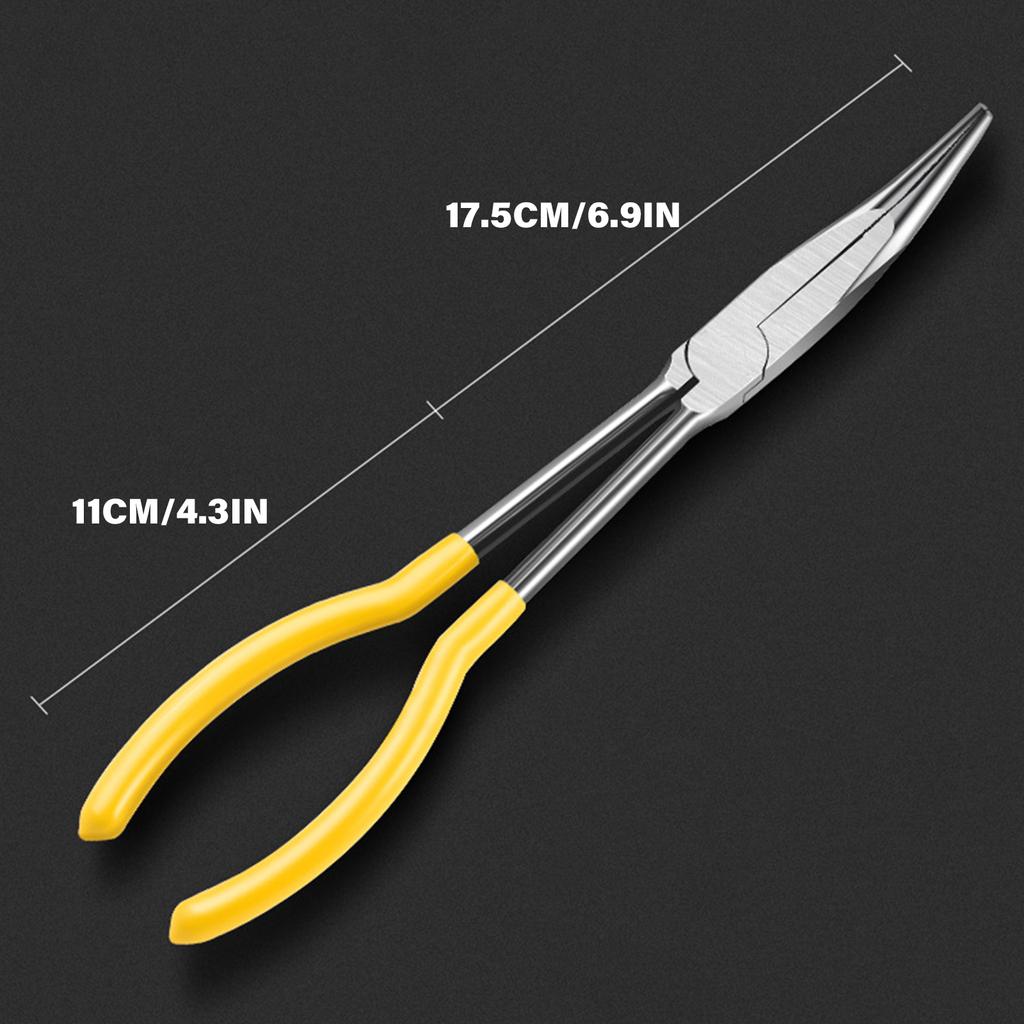 11Inch Long Nose Pliers Set, 6Pieces with Straight 25, 45, 90 Degree, Flat & Round Tips Removal Tool for Precisions Work