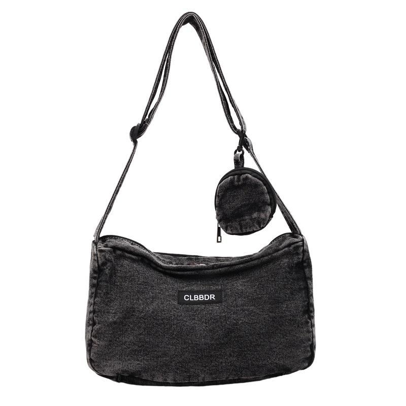 Solid Color Crossbody Bag Underarm Bag Women Denim Bag Commuter Shoulder Bag