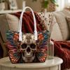 Gothic Skull Pattern Tote Bag Fashion Daily Use Portable Large Capacity Shopping Handbag