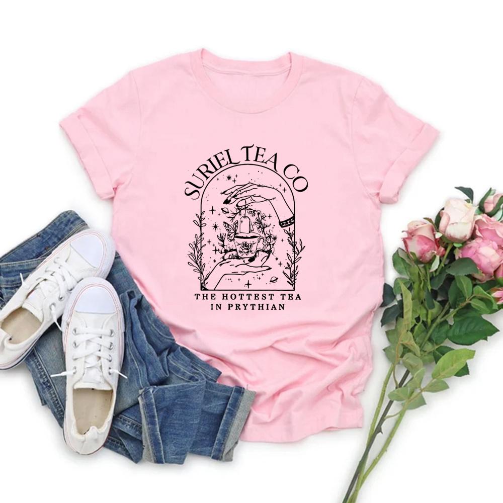Vintage Suriel Tea Co T-Shirt Ein Hof aus Dornen und Rosen Shirt Kurzarm Damen Grafik T-Shirts Suriel Tea T-Shirt Streetwear