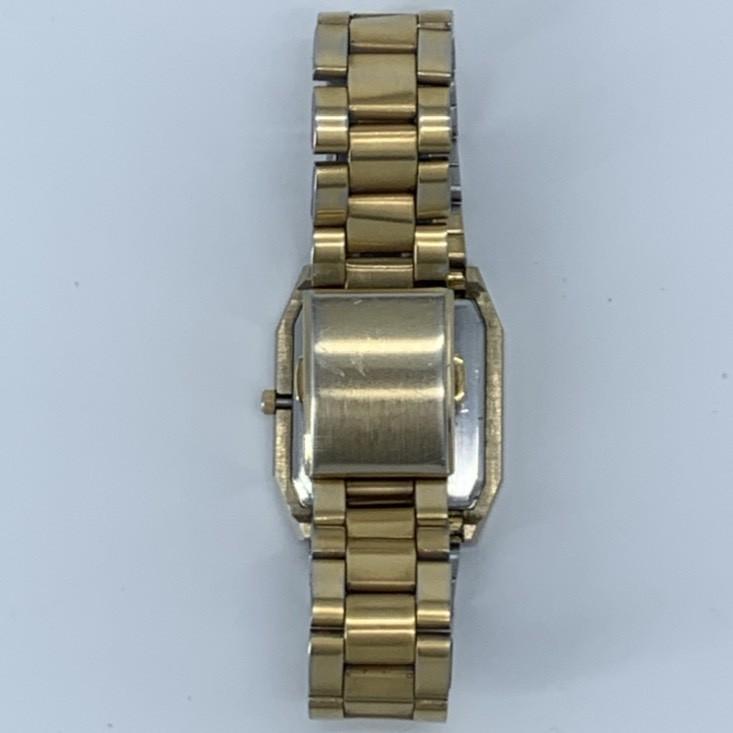 New Batteries Working Good RADO DIASTAR 110.9518.3 Quartz QZ Square Black and Blue Dial Gold Tone Stainless Steel 3-Hand Watch Cleaned