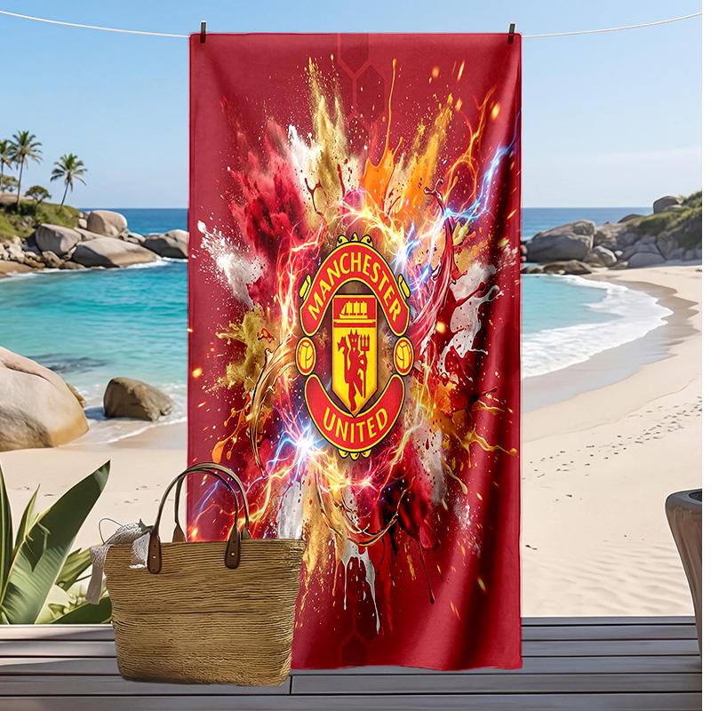Πετσέτα Θαλάσσης με Σχέδιο Manchester United Γρήγορου Στεγνώματος Μαλακή Πετσέτα Φορητό Μεγάλο Ορθογώνιο Κάλυμμα Παραλίας για Ταξίδια Πισίνα