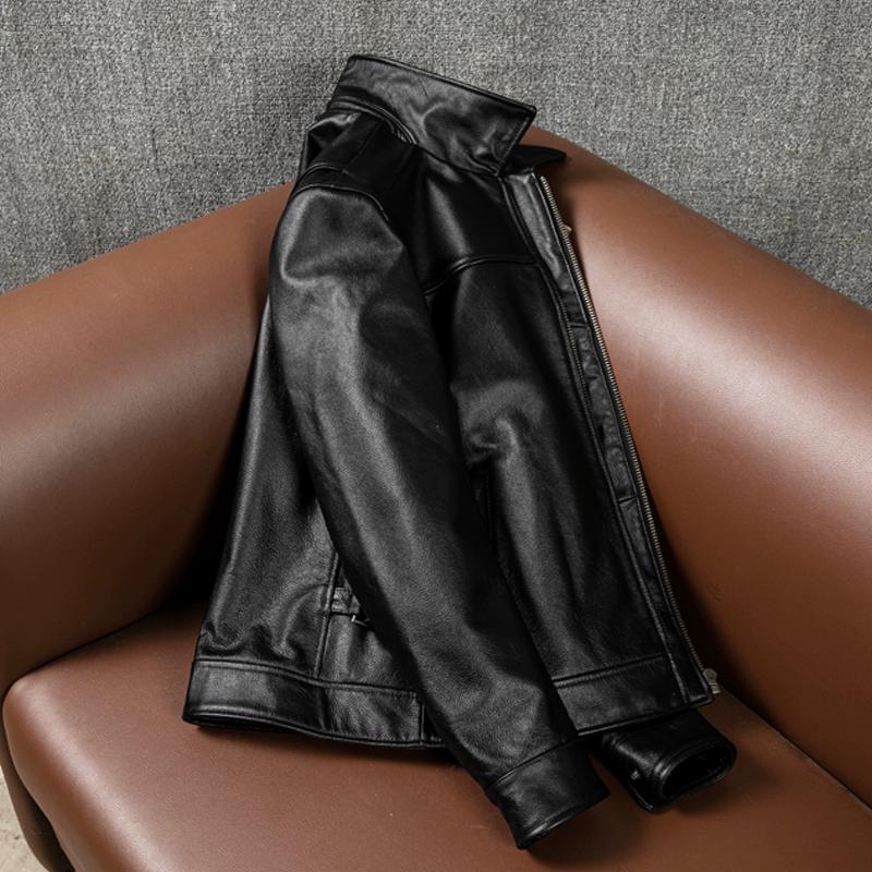 Genuine Leather Jacket Men Short Business Casual Real Cowhide Biker Jacket
