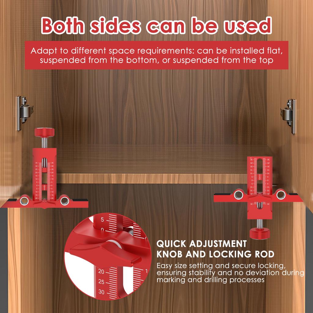 2-in-1 Schranktür-Montagepositionierer Verstellbarer Rücksteller Gestanzte Montagelehre Kleiderschrank Schranktür-Panel-Montagelehre