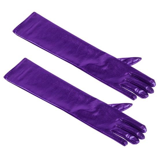Cosplay Party Stage Performance Women Full Finger Shine Faux Leather Long Gloves
