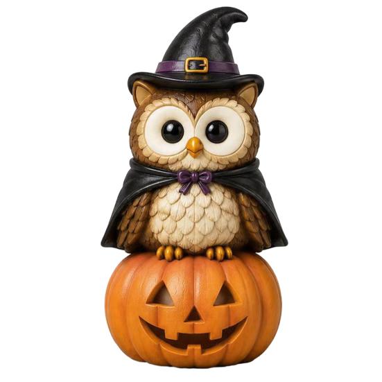 Cute Desktop Decoration Vintage Halloween Wooden Figurine, Rustic Witch Zombie Cat Owl Frog Tabletop Home Shelf Accents Ornament, Farmhouse