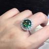 Set With Imitation Maldives Blue-Green Mozzarella Diamond Ring, Fire-Colored Sparkling Luxury Open Ring