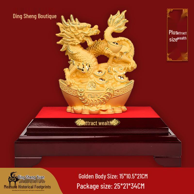 Flocked Gold Dragon Zodiac Ornament for Year of the Dragon - Wealth-Attracting Decoration and Business Gift