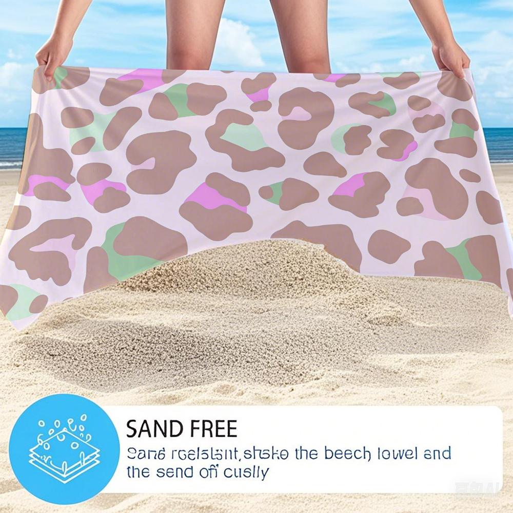 Pastel Leopard Oversized Microfiber Beach Towel Sand Proof Quick Dry, Absorbent for Swimming Pool Travel Camping