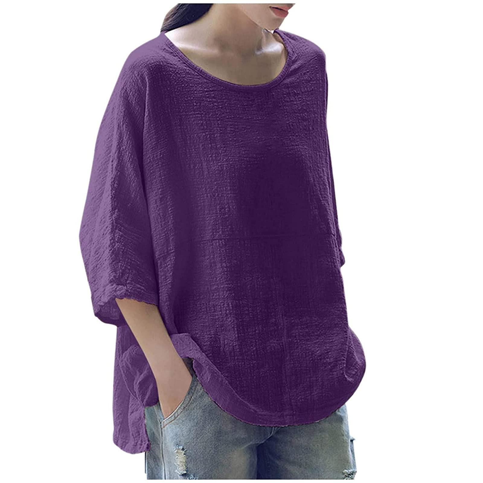 

Женская мода с рукавом семь четвертей и круглым вырезом, однотонная свободная повседневная рубашка XXXXXL фиолетовый
