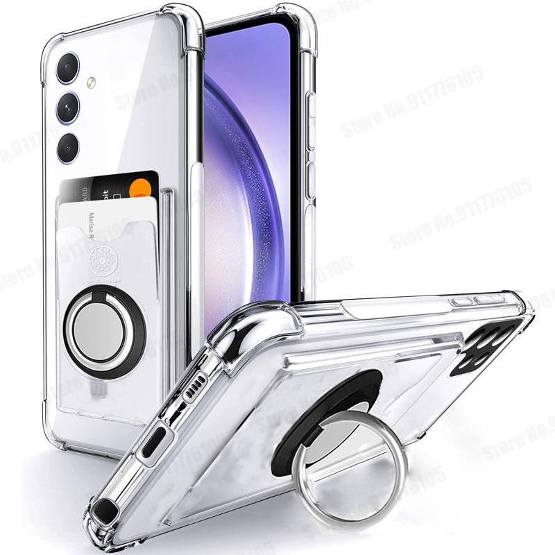 Wallet Card Slot Transparent Phone Case For Samsung S26 Plus Ring Stand Holder Soft Silicone Back Cover For Galaxy S26 Ultra