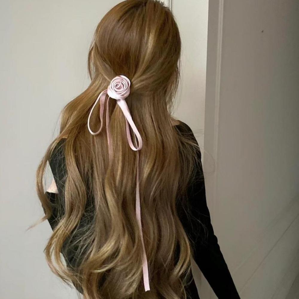 Spring New Fabric Flower Rose Flower Choker/ Headband Dual-purpose Adjustable Rose Long Rope Hair Bands for Women Headwear