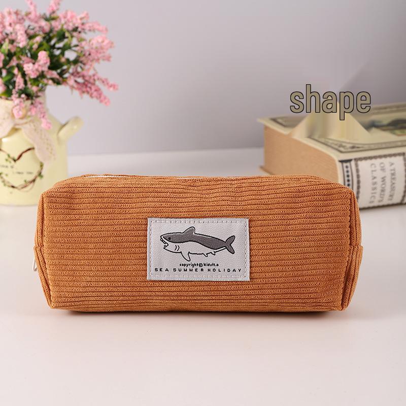 

Stylish Shark Corduroy Pencil Case, Unisex Korean Design, Stain-Resistant, Large Capacity коричневий