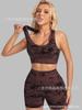 Ribbed seamless fitness wear for women, abstract graded printed camisole vest, tight five-point shorts, training sports set