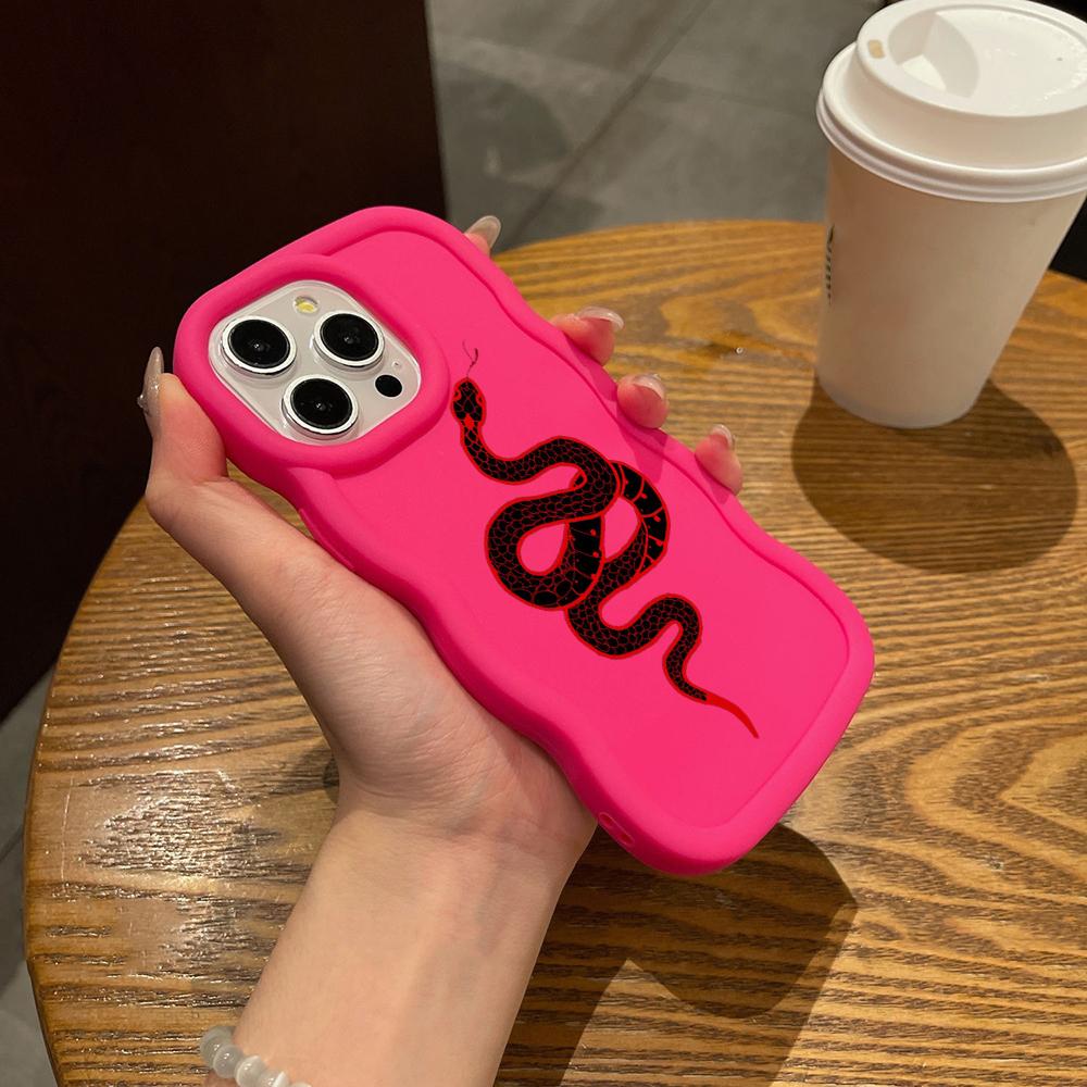 N73 Schwarzgold Schlangendesign Macaron Wellenrand Handyhüllen für iPhone 16 Pro Max Samsung S24 S23 Ultra A35 A54 A55 Xiaomi Redmi Note13 Stoßfeste Hülle