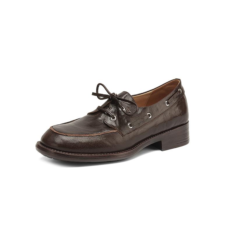 Fashion NEW Spring/Autumn Women Loafers Round Toe Chunky Heel Shoes Genuine Leather Shoes for Women Lace-up Women Pumps Handmade Shoes