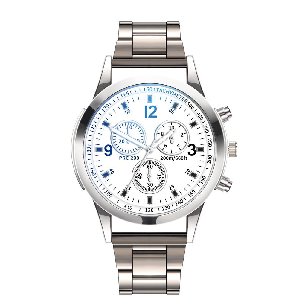 Colorful Blue Light Glass Three-Eye Steel Belt Watch, Men'S Quartz Watch Gift Men'S Watch