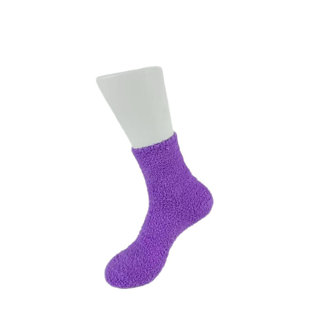 

Women s Winter Candy Color Coral Fleece Mid-Calf Sleep Socks - Thick, Solid, Fashion Terry