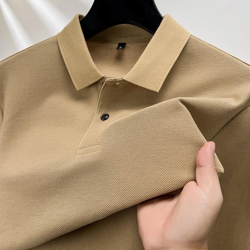 100% Cotton Men's Long Sleeve Polo Shirt Autumn Lapel Collar Business Casual T-Shirt