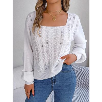 Høst og Vinter Casual Firkantet Hals Twist Laternermer Langermet Pullover Genser