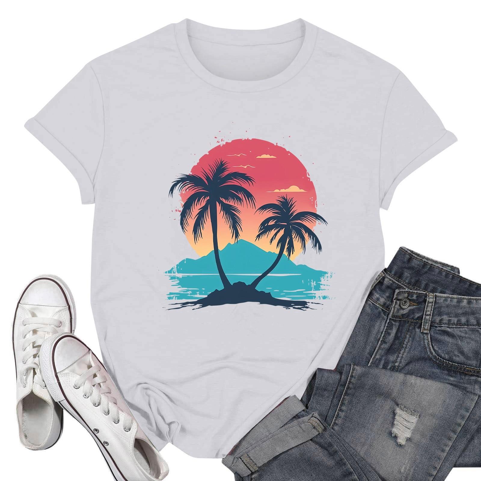 

Жіночі модні повсякденні пуловери з принтом і круглим вирізом з короткими рукавами XL білий