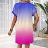 Women's Fashion Gradient Print V-Neck Short Sleeve Pocket Casual Pullover Dress