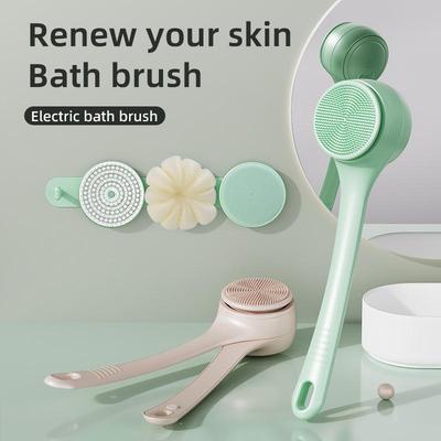 Double-Handle Rotating Electric Bath Brush - Long Handle Body Scrubber and Massager